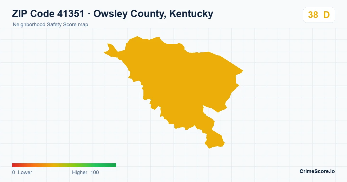 ZIP Code 41351 in Owsley County, Kentucky neighborhood Safety Score map