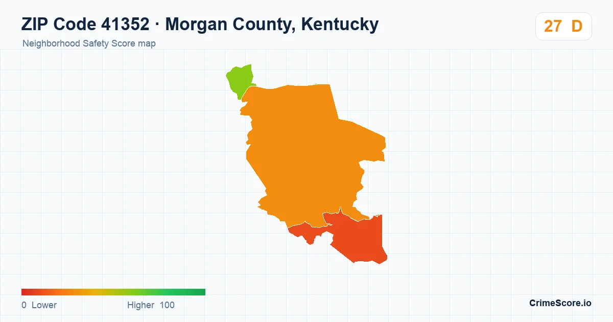 ZIP Code 41352 in Morgan County, Kentucky neighborhood Safety Score map