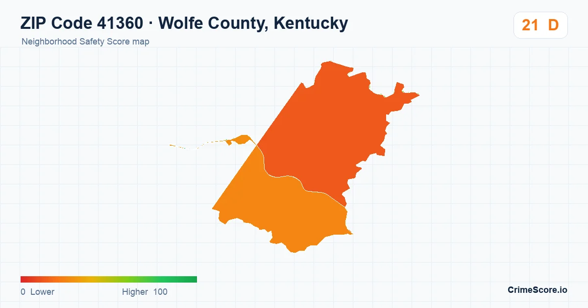 ZIP Code 41360 in Wolfe County, Kentucky neighborhood Safety Score map
