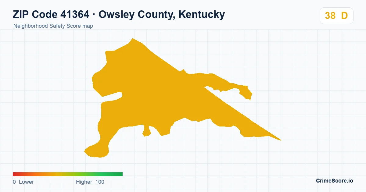 ZIP Code 41364 in Owsley County, Kentucky neighborhood Safety Score map