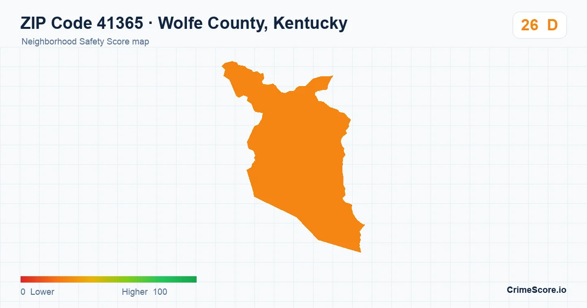 ZIP Code 41365 in Wolfe County, Kentucky neighborhood Safety Score map