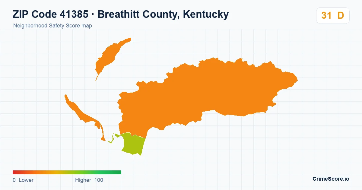 ZIP Code 41385 in Breathitt County, Kentucky neighborhood Safety Score map