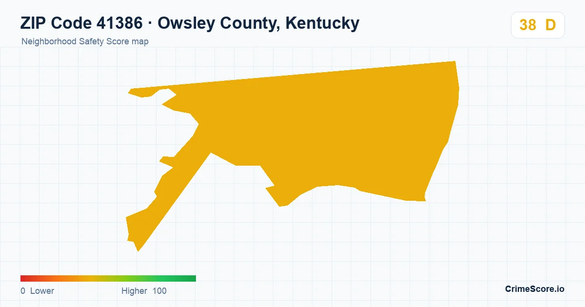ZIP Code 41386 in Owsley County, Kentucky neighborhood Safety Score map