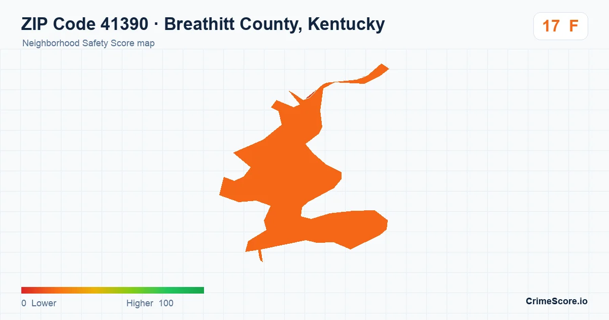 ZIP Code 41390 in Breathitt County, Kentucky neighborhood Safety Score map