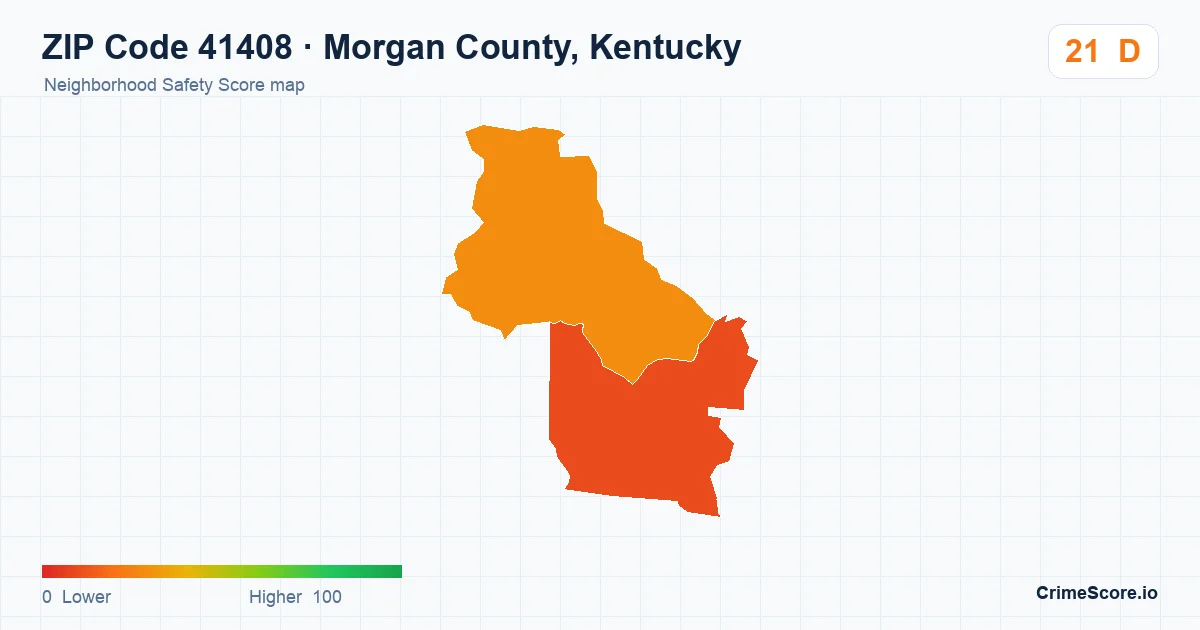 ZIP Code 41408 in Morgan County, Kentucky neighborhood Safety Score map