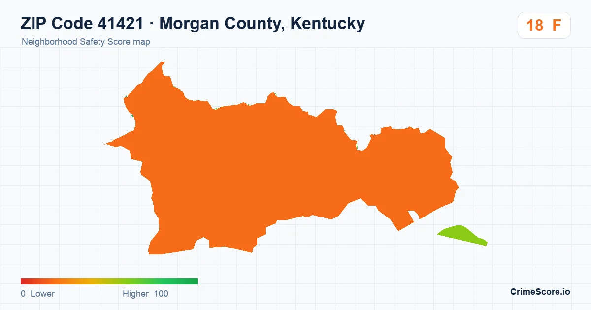 ZIP Code 41421 in Morgan County, Kentucky neighborhood Safety Score map