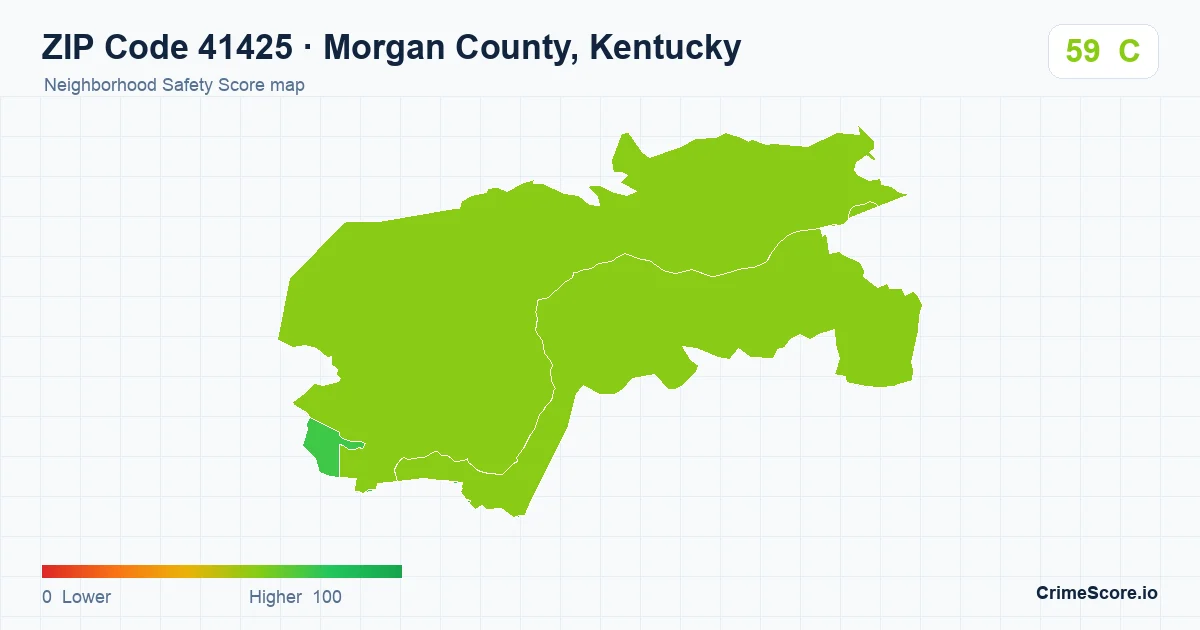 ZIP Code 41425 in Morgan County, Kentucky neighborhood Safety Score map