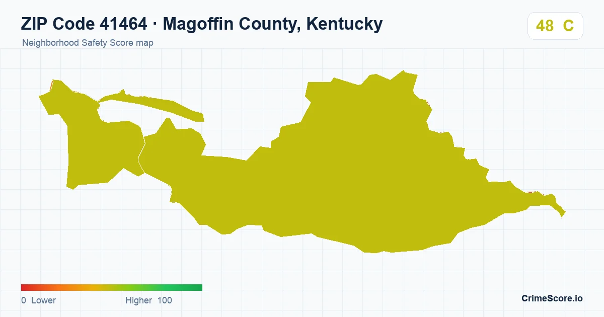 ZIP Code 41464 in Magoffin County, Kentucky neighborhood Safety Score map