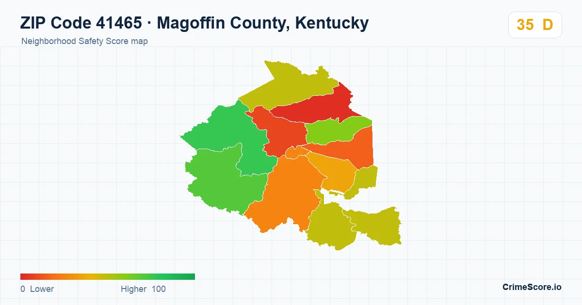 ZIP Code 41465 in Magoffin County, Kentucky neighborhood Safety Score map