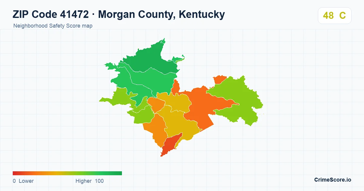 ZIP Code 41472 in Morgan County, Kentucky neighborhood Safety Score map