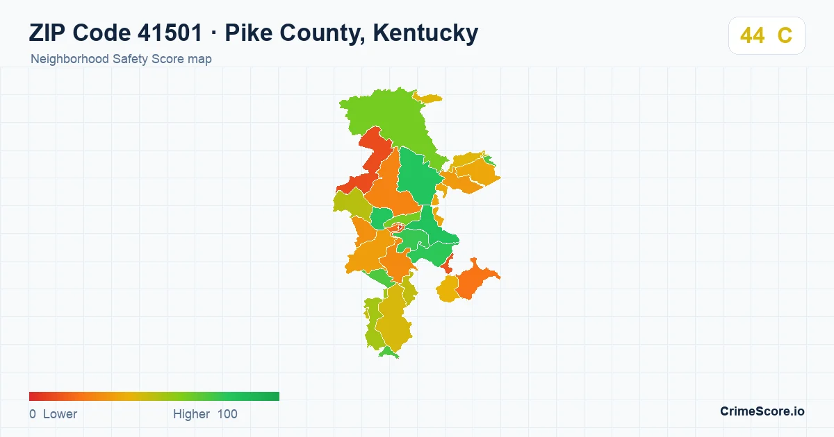 ZIP Code 41501 in Pike County, Kentucky neighborhood Safety Score map