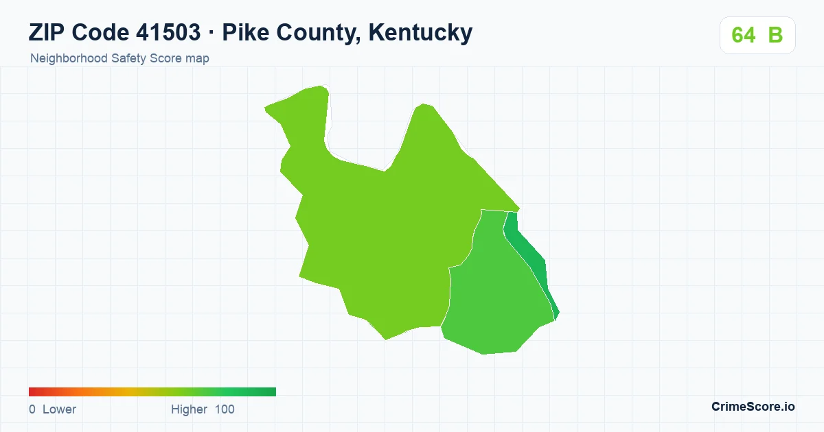 ZIP Code 41503 in Pike County, Kentucky neighborhood Safety Score map