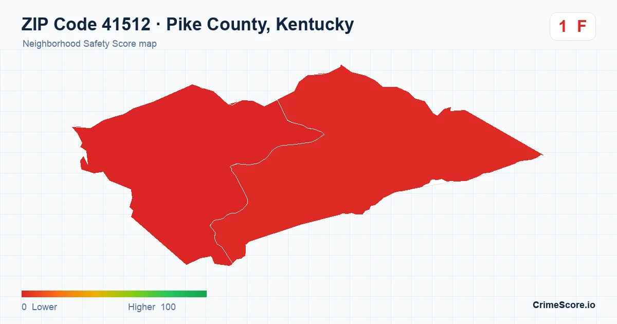 ZIP Code 41512 in Pike County, Kentucky neighborhood Safety Score map