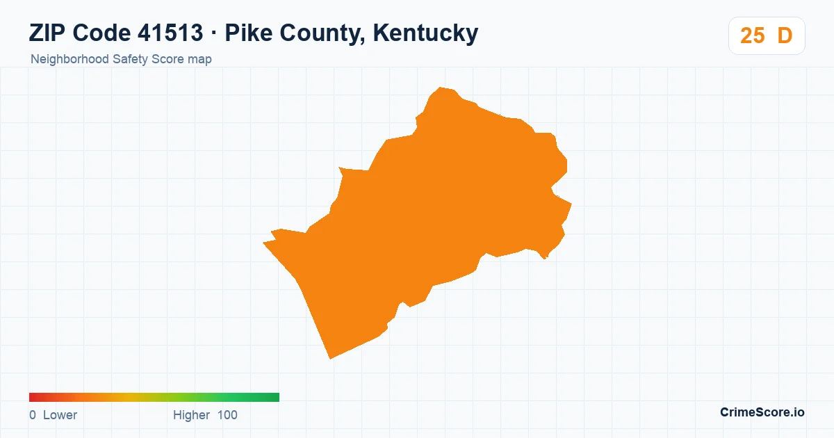 ZIP Code 41513 in Pike County, Kentucky neighborhood Safety Score map