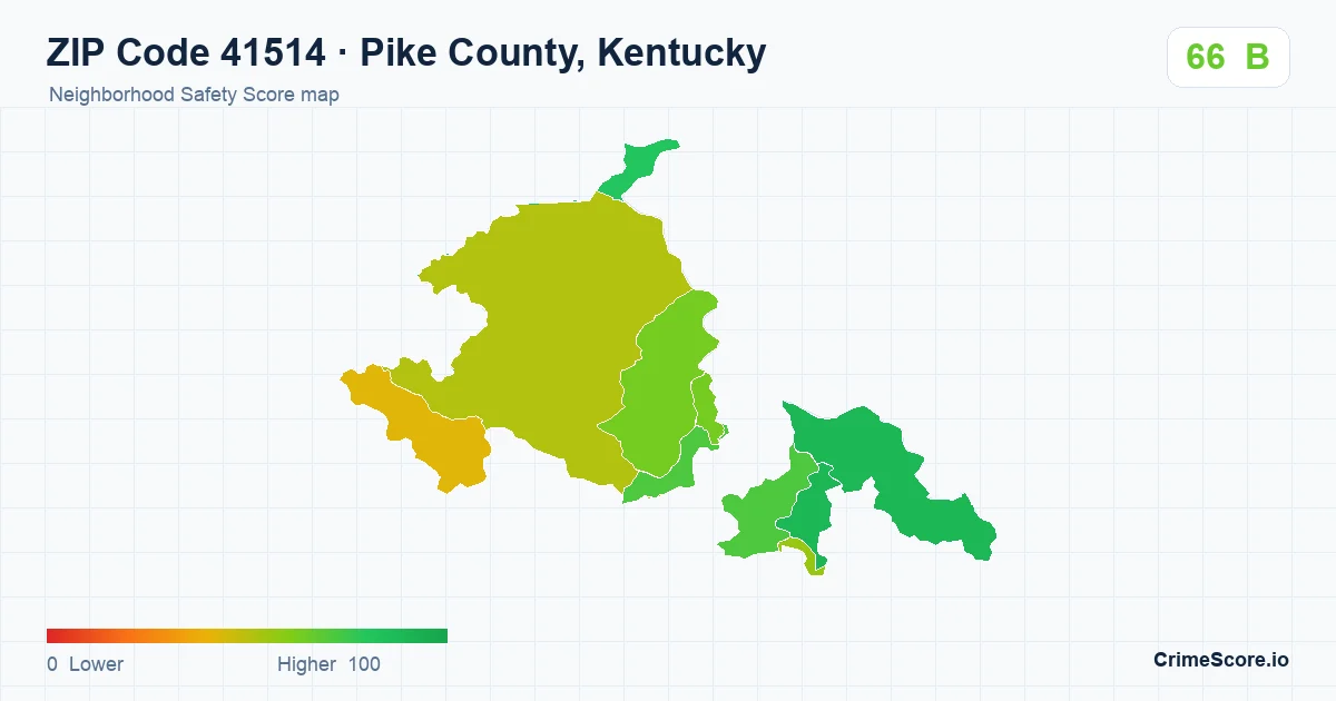 ZIP Code 41514 in Pike County, Kentucky neighborhood Safety Score map