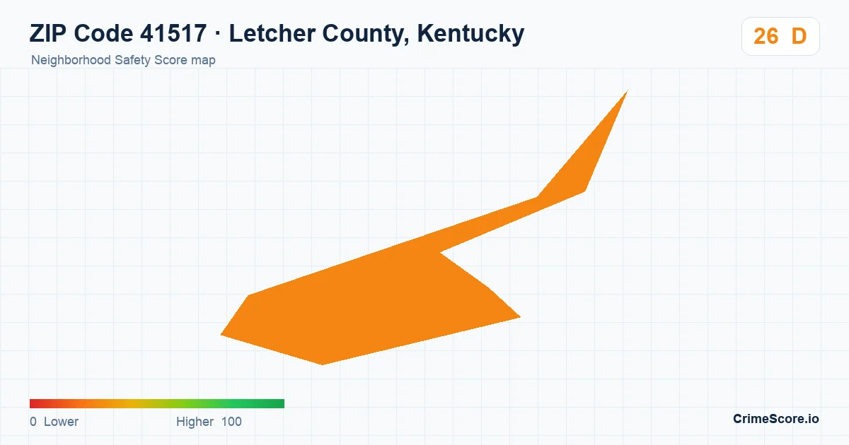 ZIP Code 41517 in Letcher County, Kentucky neighborhood Safety Score map