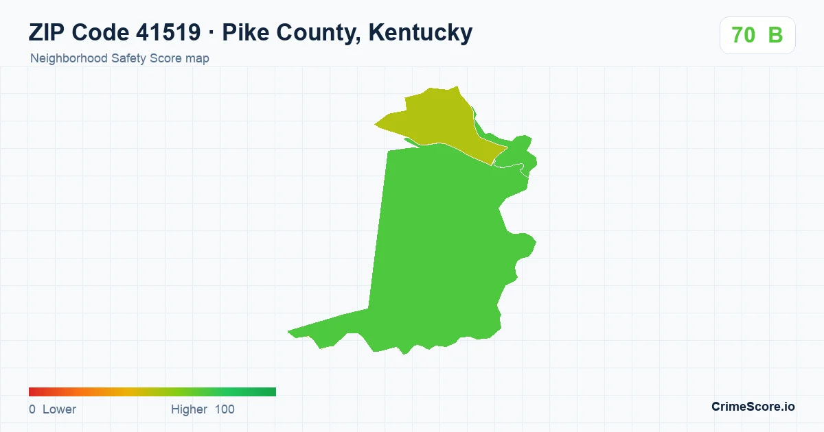 ZIP Code 41519 in Pike County, Kentucky neighborhood Safety Score map