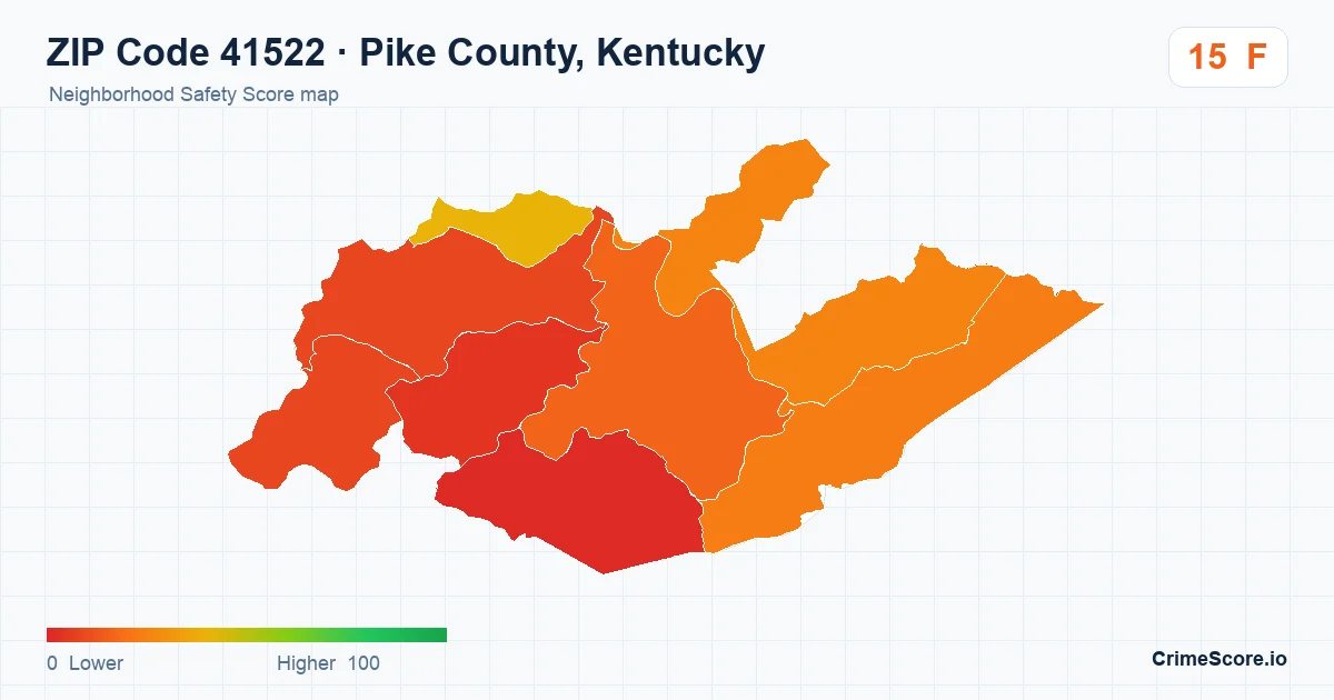 ZIP Code 41522 in Pike County, Kentucky neighborhood Safety Score map