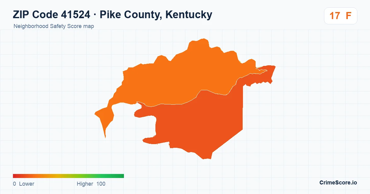 ZIP Code 41524 in Pike County, Kentucky neighborhood Safety Score map