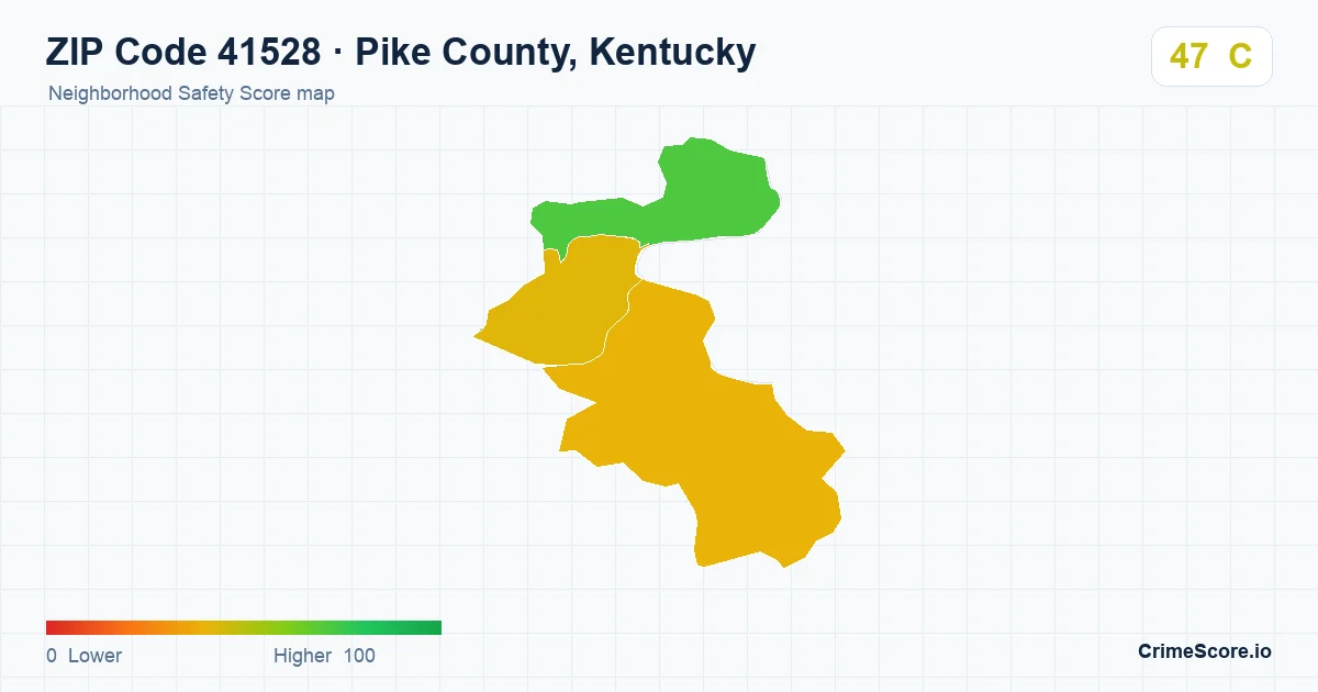 ZIP Code 41528 in Pike County, Kentucky neighborhood Safety Score map
