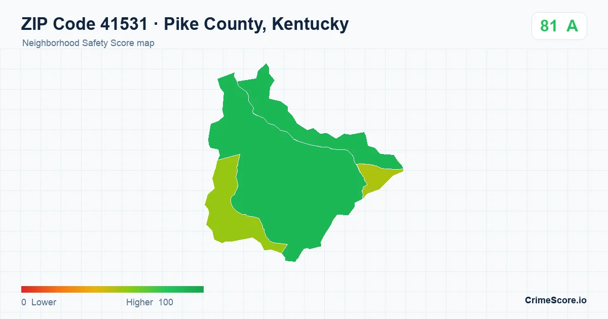 ZIP Code 41531 in Pike County, Kentucky neighborhood Safety Score map