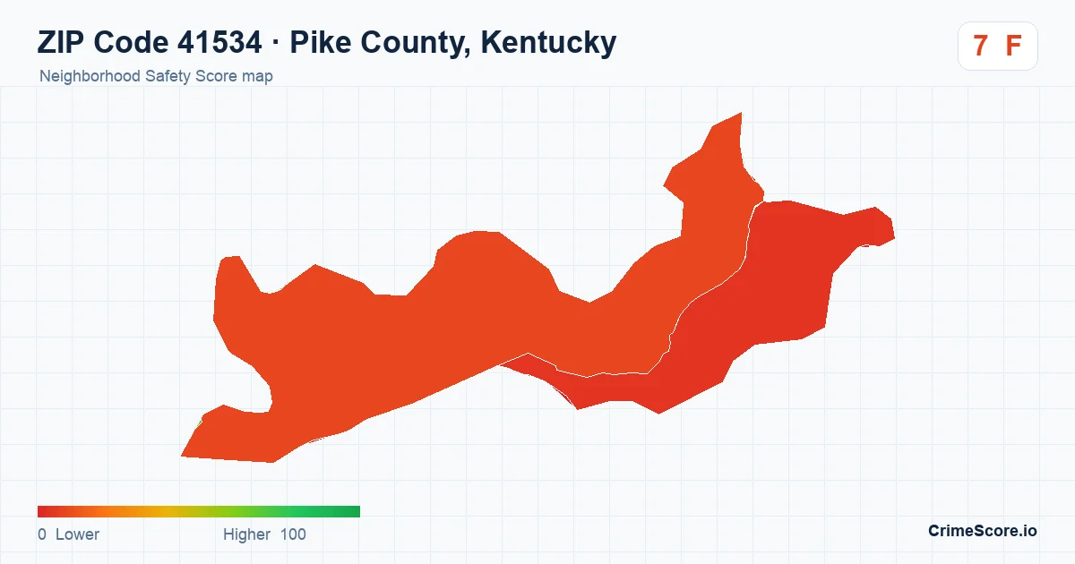 ZIP Code 41534 in Pike County, Kentucky neighborhood Safety Score map