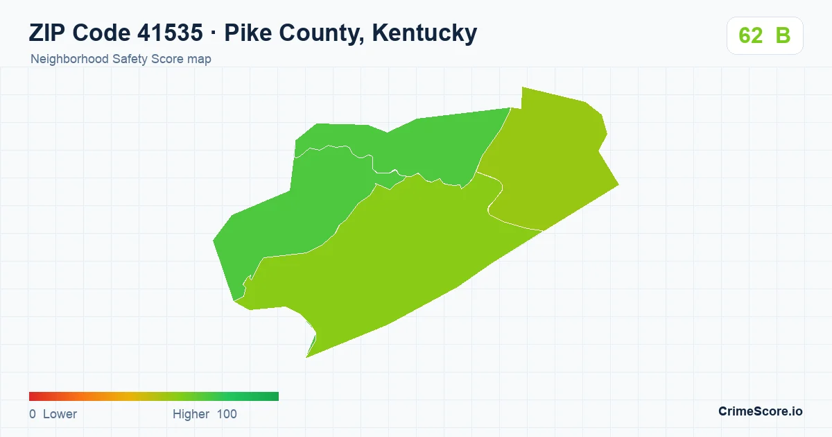 ZIP Code 41535 in Pike County, Kentucky neighborhood Safety Score map