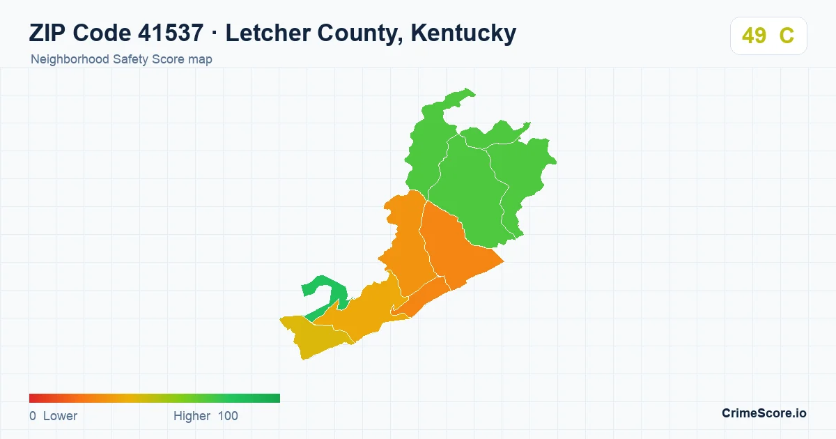 ZIP Code 41537 in Letcher County, Kentucky neighborhood Safety Score map