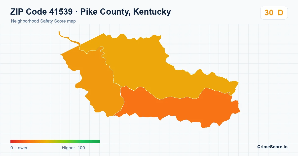 ZIP Code 41539 in Pike County, Kentucky neighborhood Safety Score map