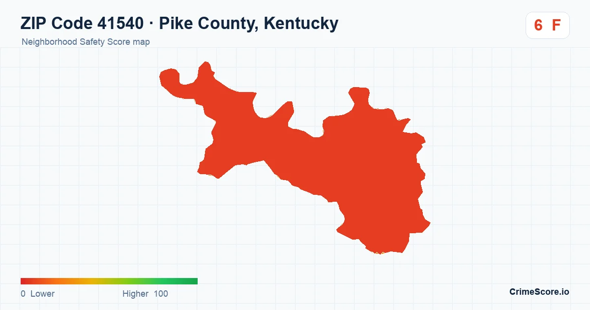ZIP Code 41540 in Pike County, Kentucky neighborhood Safety Score map