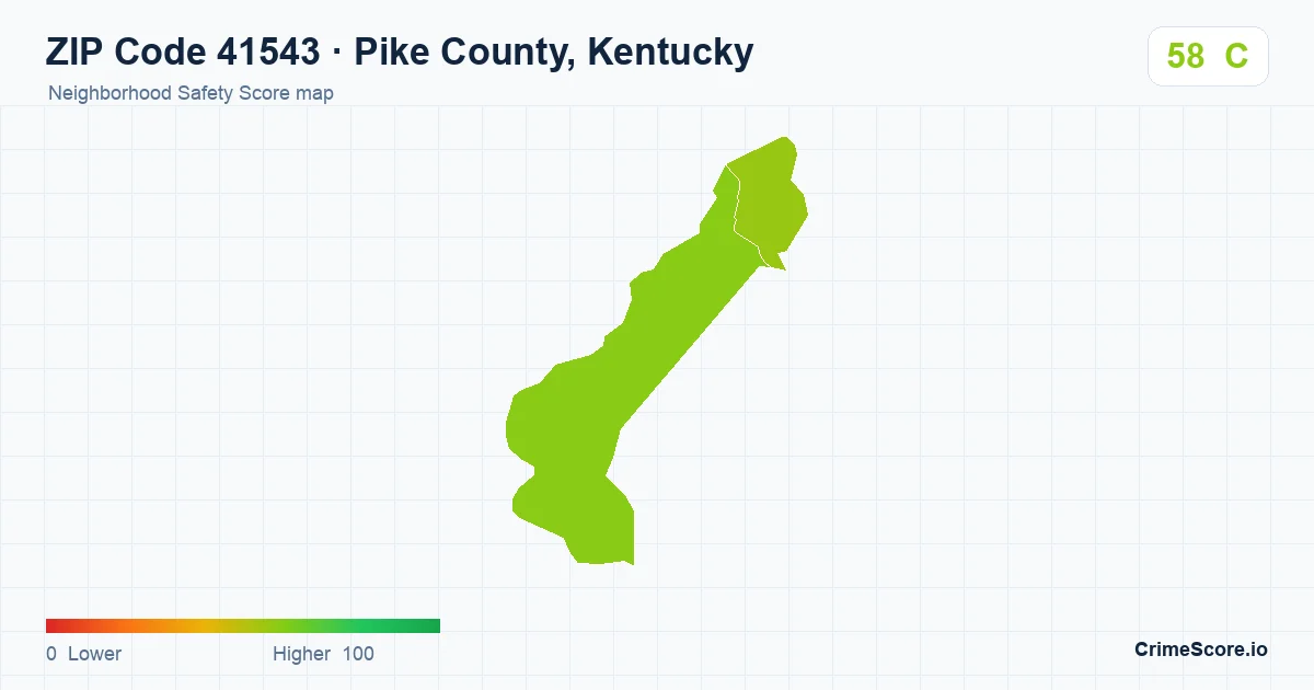 ZIP Code 41543 in Pike County, Kentucky neighborhood Safety Score map