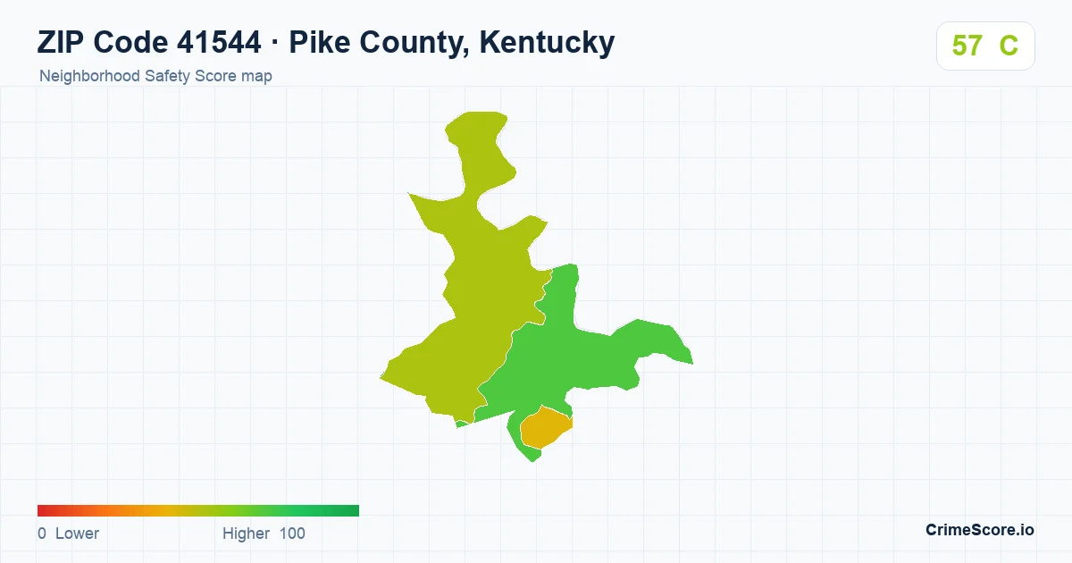 ZIP Code 41544 in Pike County, Kentucky neighborhood Safety Score map