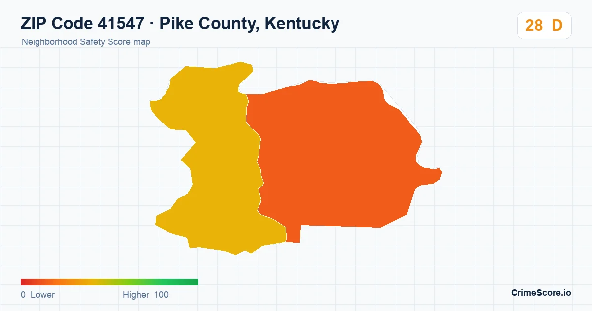 ZIP Code 41547 in Pike County, Kentucky neighborhood Safety Score map
