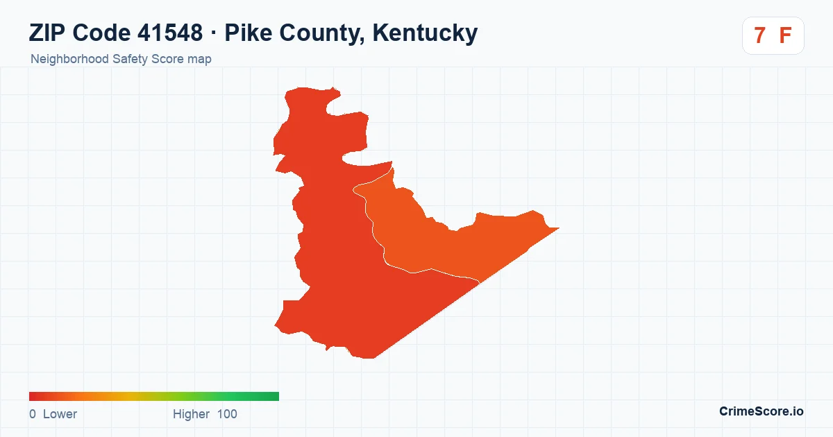 ZIP Code 41548 in Pike County, Kentucky neighborhood Safety Score map