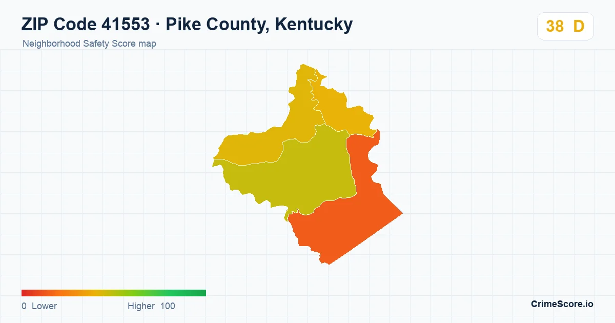 ZIP Code 41553 in Pike County, Kentucky neighborhood Safety Score map