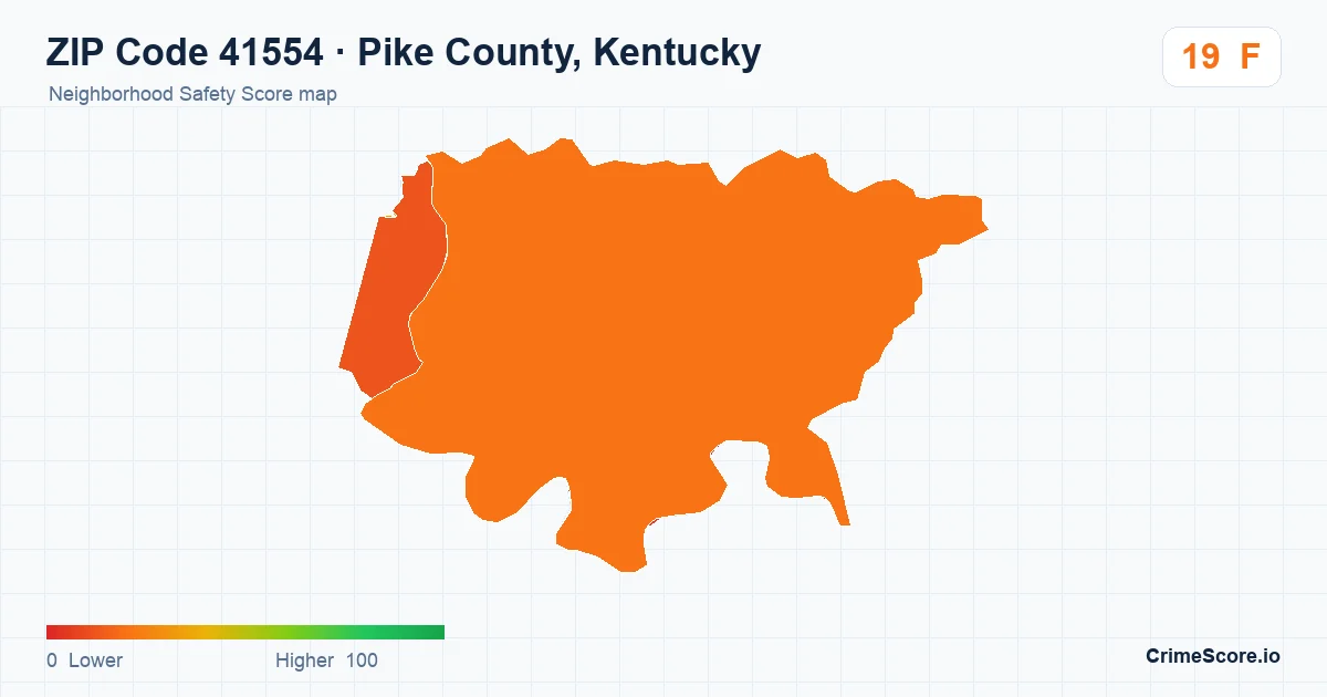 ZIP Code 41554 in Pike County, Kentucky neighborhood Safety Score map