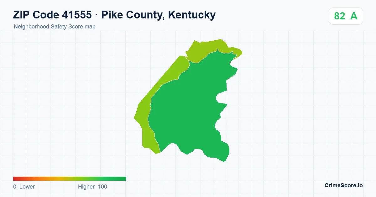 ZIP Code 41555 in Pike County, Kentucky neighborhood Safety Score map