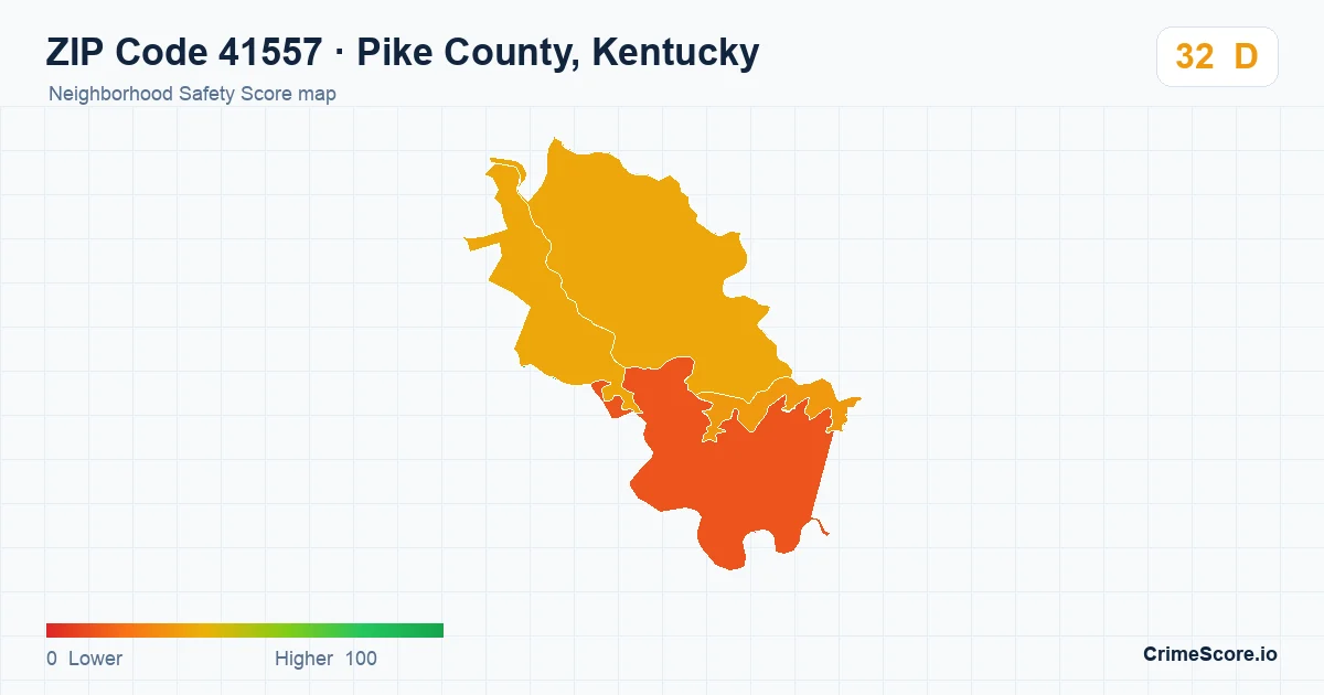 ZIP Code 41557 in Pike County, Kentucky neighborhood Safety Score map
