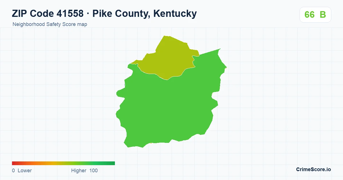 ZIP Code 41558 in Pike County, Kentucky neighborhood Safety Score map