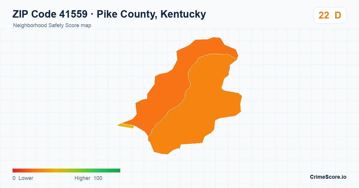 ZIP Code 41559 in Pike County, Kentucky neighborhood Safety Score map