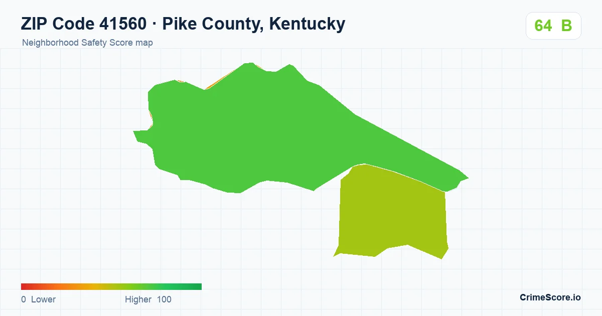 ZIP Code 41560 in Pike County, Kentucky neighborhood Safety Score map
