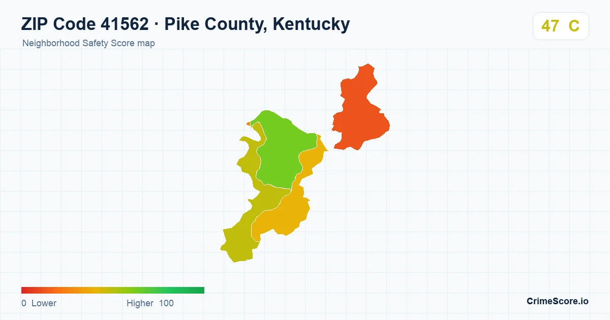 ZIP Code 41562 in Pike County, Kentucky neighborhood Safety Score map