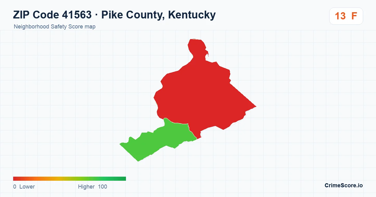 ZIP Code 41563 in Pike County, Kentucky neighborhood Safety Score map
