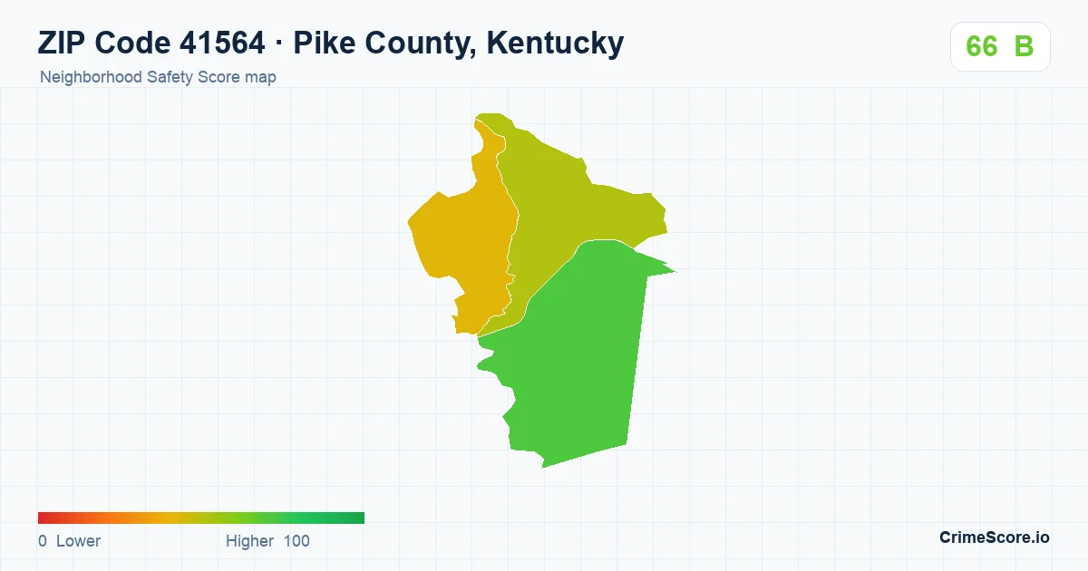 ZIP Code 41564 in Pike County, Kentucky neighborhood Safety Score map