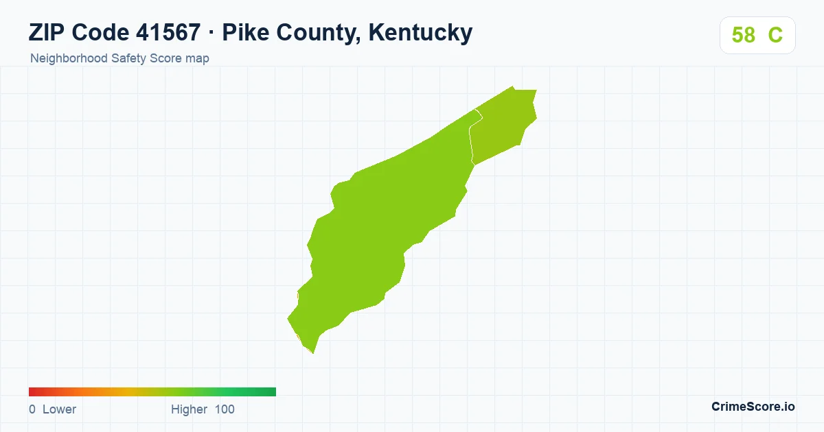 ZIP Code 41567 in Pike County, Kentucky neighborhood Safety Score map