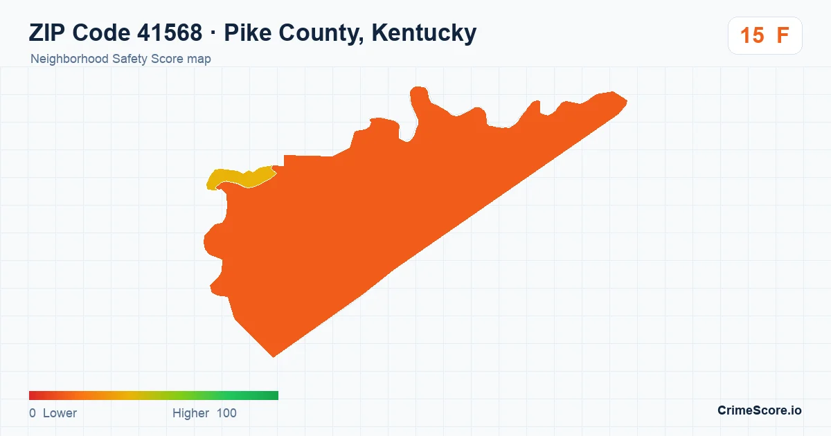 ZIP Code 41568 in Pike County, Kentucky neighborhood Safety Score map