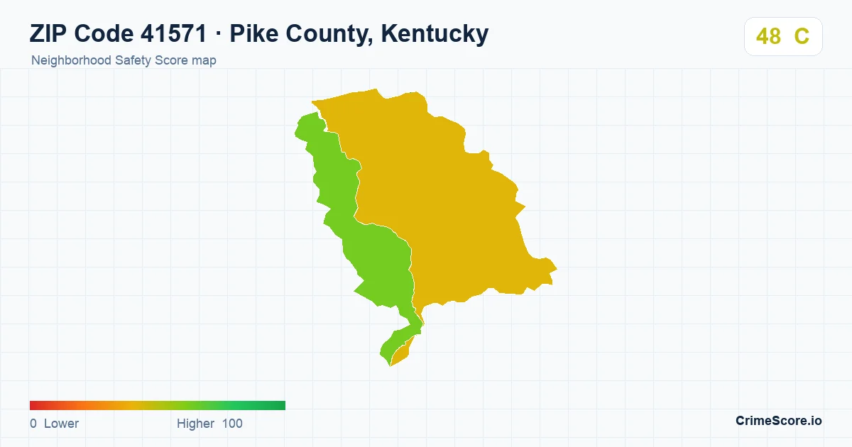 ZIP Code 41571 in Pike County, Kentucky neighborhood Safety Score map