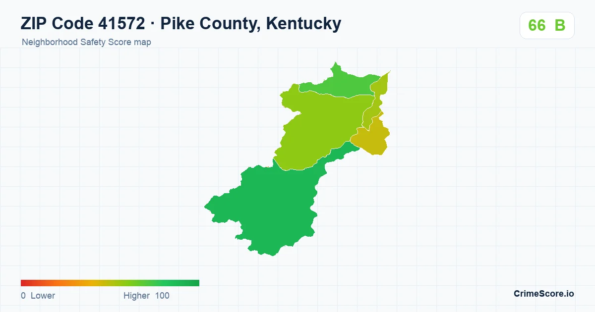 ZIP Code 41572 in Pike County, Kentucky neighborhood Safety Score map