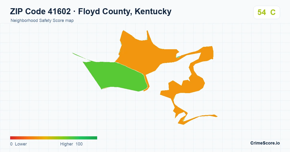 ZIP Code 41602 in Floyd County, Kentucky neighborhood Safety Score map