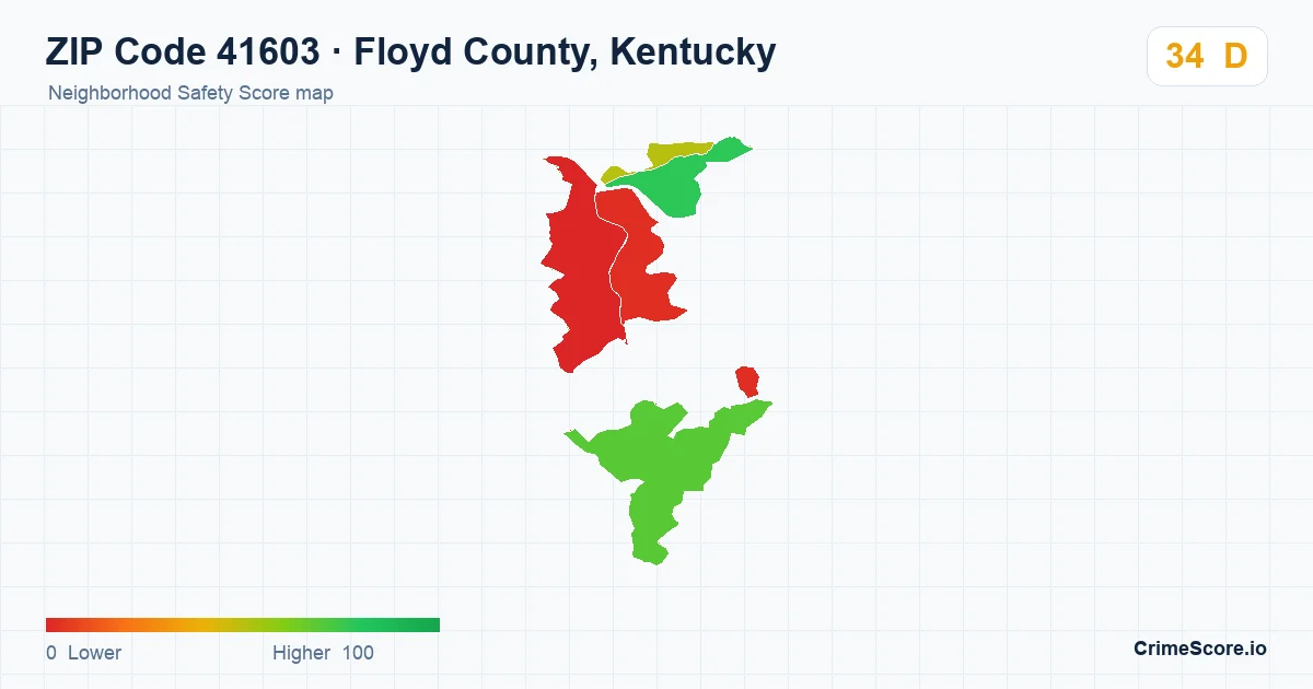 ZIP Code 41603 in Floyd County, Kentucky neighborhood Safety Score map